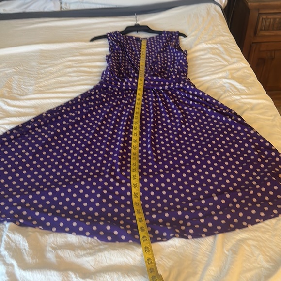 Chaps purple & cream dot dress size L - Picture 5 of 6